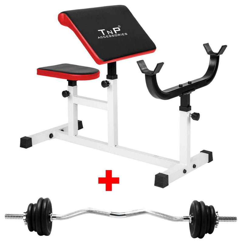 TnP Accessories Preacher Bench + Curl Bar 23.5Kg-Multi Item Stacks-londonsupps